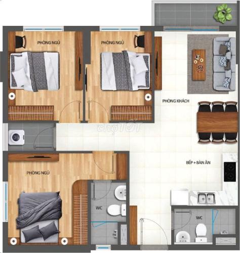 Layout căn hộ Lovera Vista, Huyện Bình Chánh Căn hộ Lovera Vista có 3 phòng ngủ, nội thất cơ bản.