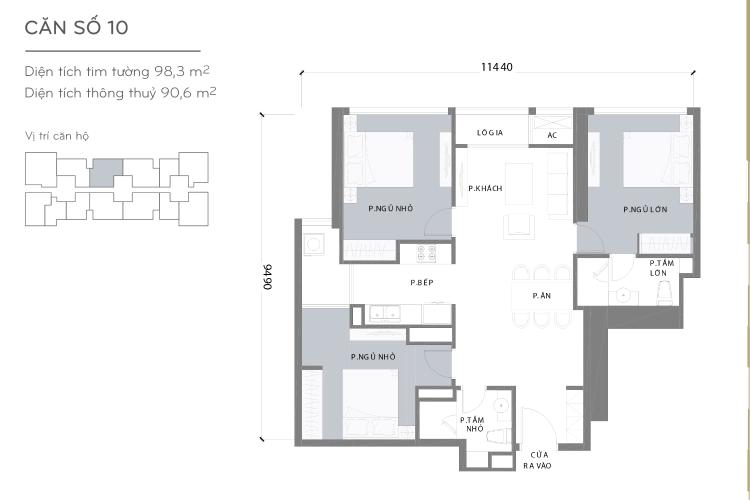 Mặt bằng căn hộ 3 phòng ngủ Căn hộ Vinhomes Central Park tầng cao L2, 3 phòng ngủ, nội thất đầy đủ
