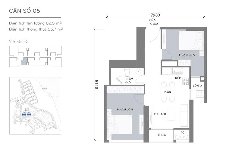 Mặt bằng căn hộ 2 phòng ngủ Căn hộ Vinhomes Central Park tầng cao Landmark 2 thoáng mát