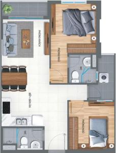 Layout Lovera Vista, Bình Chánh Căn hộ tầng trung Lovera Vista cửa hướng Tây, nội thất cơ bản.