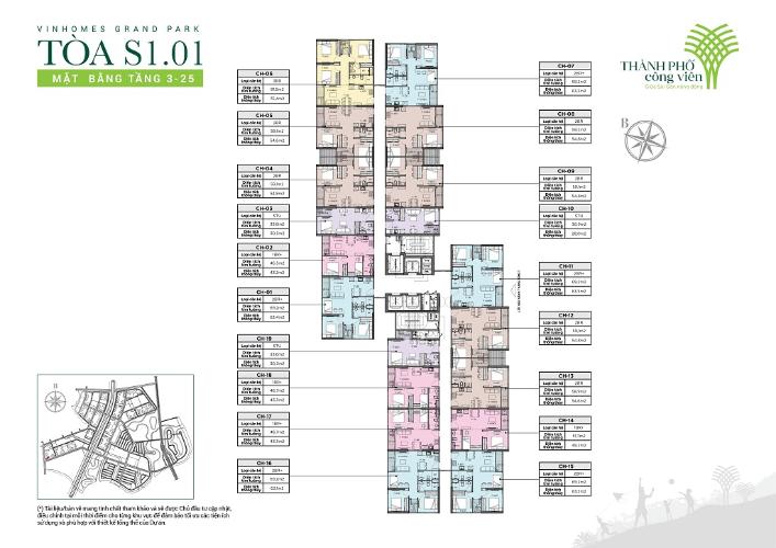 layout tháp S1.01 dự án Vinhome Grand park quận 9 Căn hộ Vinhomes Grand Park tầng trung ban công Tây Nam