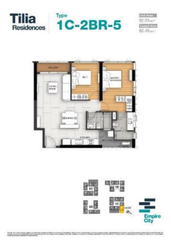 Layout căn hộ Empire City, Quận 2 Căn hộ Empire City diện tích 92.33m2, cửa hướng Tây Bắc.