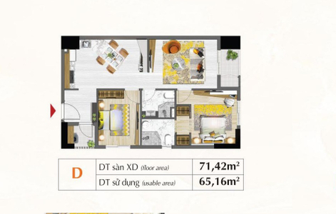 Mặt bằng căn hộ Căn hộ Saigon South Residence diện tích 71.42m2, đầy đủ nội thất.
