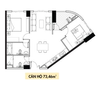 Layout căn hộ Topaz Elite, Quận 8 Căn hộ Topaz Elite hướng ban công đông nam không có nội thất diện tích 74m²