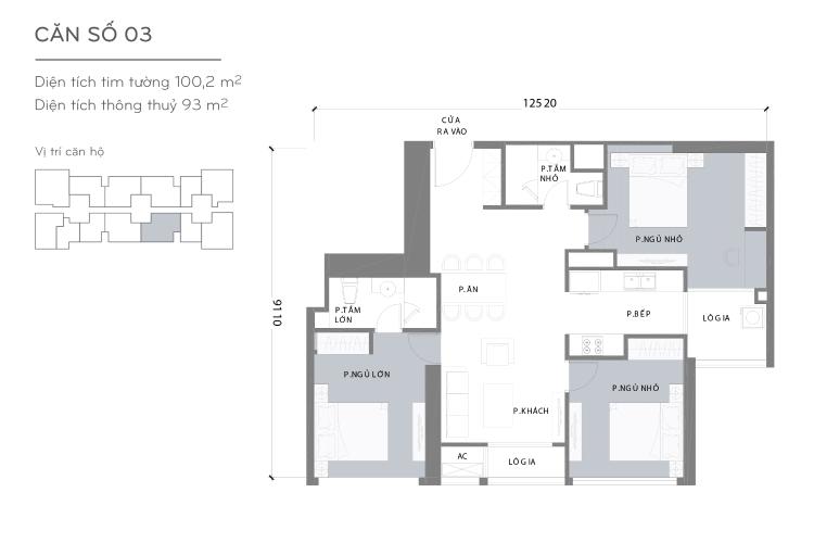 Căn hộ 3 phòng ngủ Căn hộ Vinhomes Central Park đầy đủ nội thất diện tích 93m²