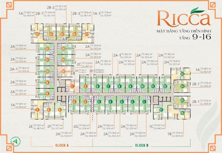 layout tầng căn hộ Ricca quận 9 Căn hộ Ricca cửa hướng Nam, bàn giao nội thất cơ bản