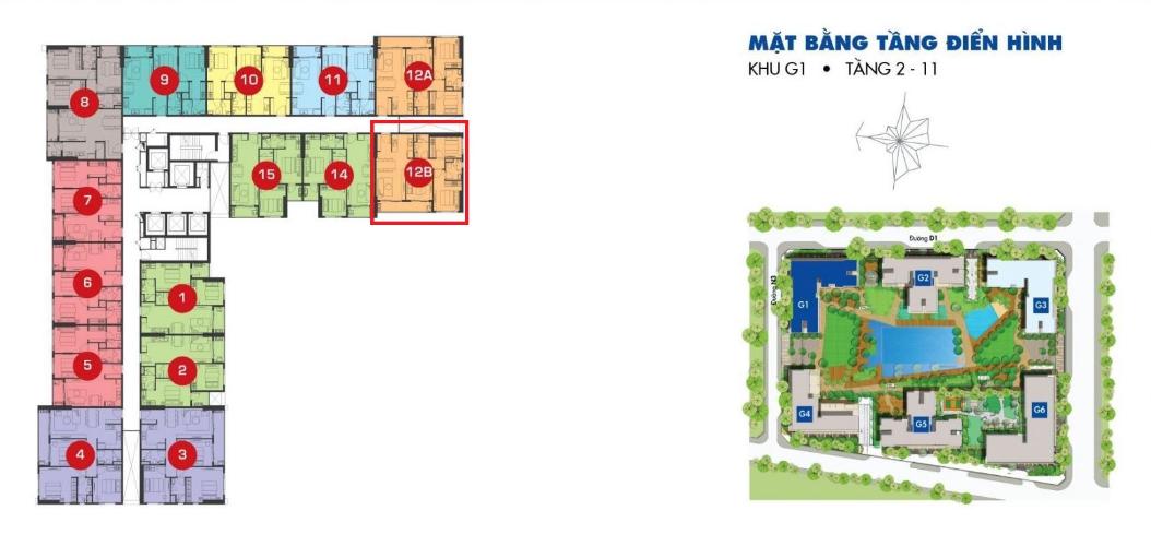 Mặt bằng block G Căn hộ Sunrise Riverside tầng thấp, đầy đủ nội thất hiện đại.