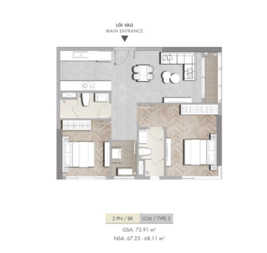  Căn hộ Masteri Centre Point hướng ban công đông nam không có nội thất diện tích 74m²