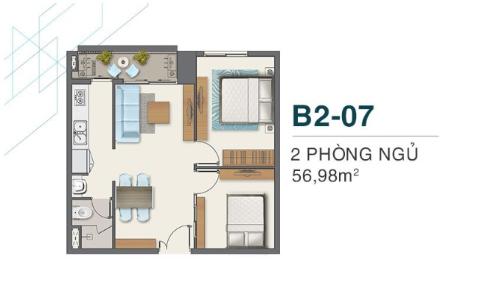 Bán căn hộ Q7 Boulevard diện tích 56,98m2, kết cấu gồm 2 phòng ngủ và 1 toilet, thuộc tầng trung