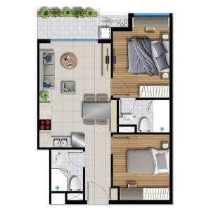 Mặt bằng bố trí River Panorama, Quận 7 Căn hộ River Panorama tầng thấp, hướng Nam.