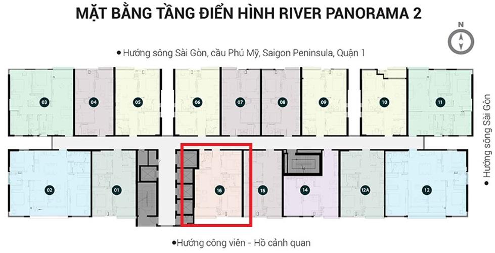 Layout River Panorama, Quận 7 Căn hộ River Panorama tầng thấp, hướng Nam.