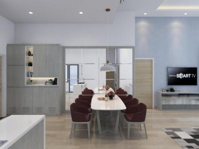 Phòng bếp căn hộ Riviera Point Căn hộ Riviera Point tầng 3A sàn lót gỗ, bàn giao nội thất đầy đủ.