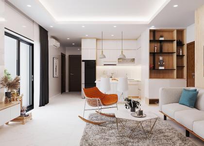 Phòng khách căn hộ Green Building, Quận 9 Căn hộ Green Building hướng ban công đông nam nội thất cơ bản diện tích 64m²