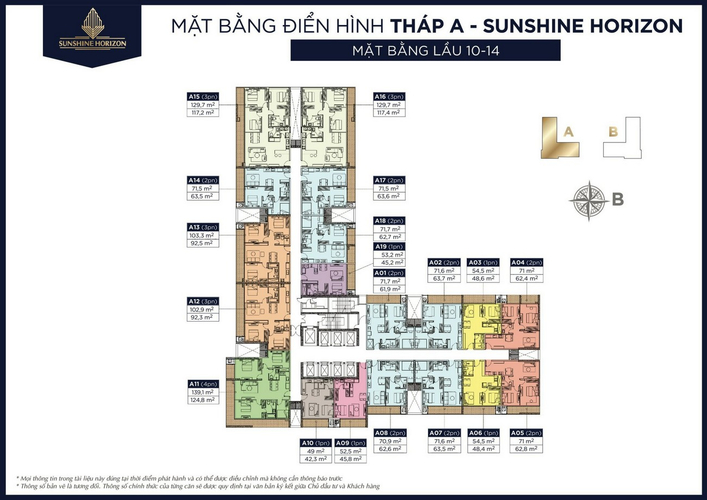 Layout tầng căn hộ Sunshine Horizon, Quận 4 Căn hộ tầng 11 Sunshine Horizon diện tích 70.9m2, nội thất cơ bản.