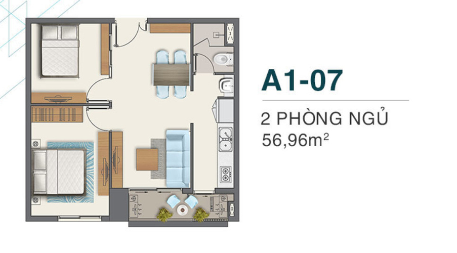 Layout Căn hộ Q7 Boulevard, Quận 7 Căn hộ Q7 Boulevard diện tích 56.96m2, nội thất cơ bản.