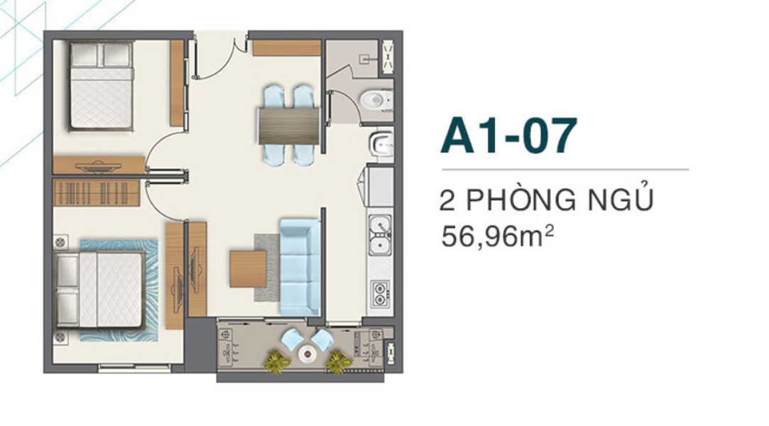 Căn hộ Q7 Boulevard diện tích 56.96m2, nội thất cơ bản.