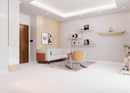 Phòng khách căn hộ Green Building, Quận 9 Căn hộ Green Building hướng ban công đông nam nội thất cơ bản diện tích 64m²