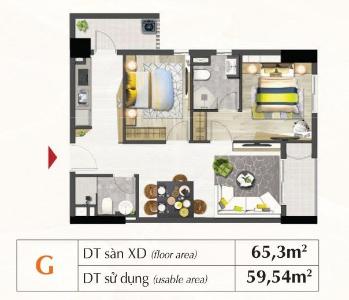 Mặt bằng căn hộ Saigon South Residence Căn hộ Saigon South Residence hướng ban công nam nội thất cơ bản diện tích 65.3m²