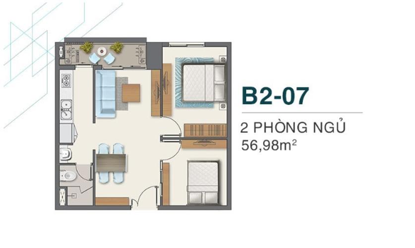 B2.07 Bán căn hộ Q7 Boulevard diện tích 56,98m2, kết cấu gồm 2 phòng ngủ và 1 toilet, thuộc tầng trung