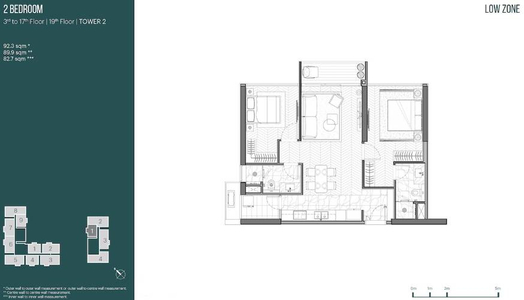 Layout căn hộ Empire City, Quận 2 Căn hộ Empire City tầng 12 thiết kế 2 phòng ngủ, không gian rộng thoáng.