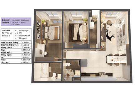 Phối cảnh căn hộ Topaz Elite Căn hộ Topaz Elite ban công hướng Đông Nam, view Thành Phố