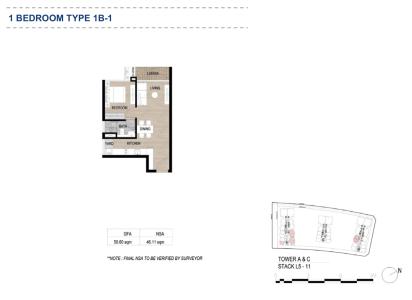 Layout căn hộ The Metropole Thủ Thiêm, Quận 2 Căn hộ The Metropole Thủ Thiêm hướng ban công đông bắc nội thất cơ bản diện tích 50.6m²