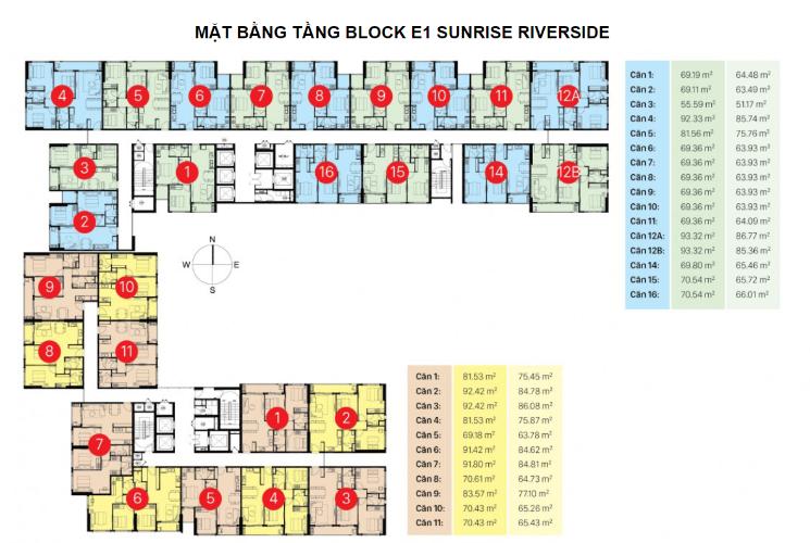 Layout tầng căn hộ Sunrise Riverside, Huyện Nhà Bè Căn hộ Sunrise Riverside ban công hướng Đông, thiết kế hiện đại.