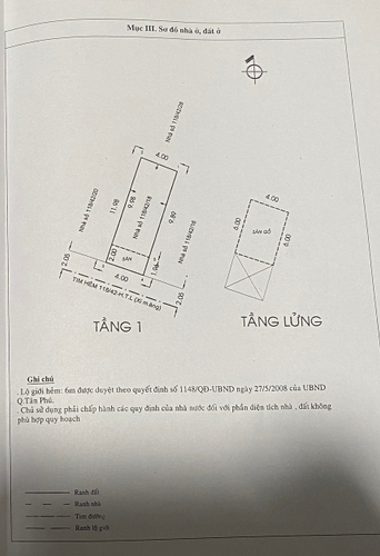 Nhà phố Quận Tân Phú Nhà phố hẻm xe hơi rộng 4m, cửa hướng Tây bàn giao đầy đủ nội thất.