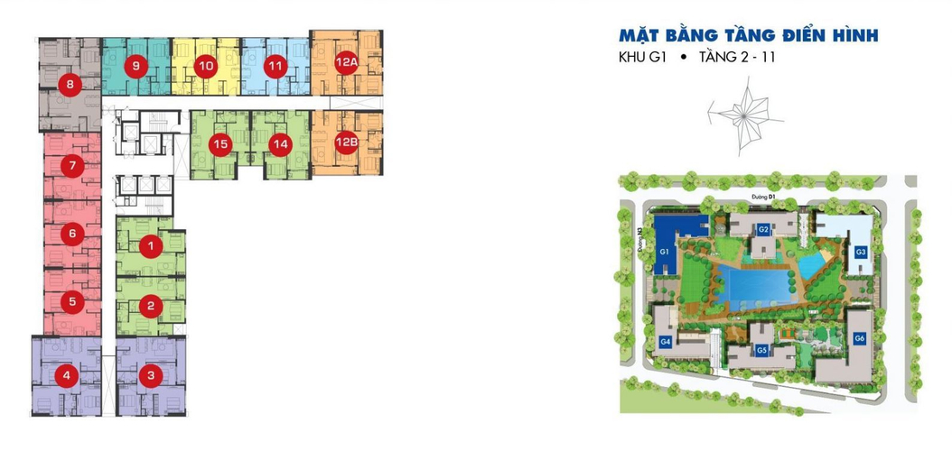 Mặt bằng block G Căn hộ tầng 24 Sunrise Riverside nội thất đầy đủ, ban công hướng Nam