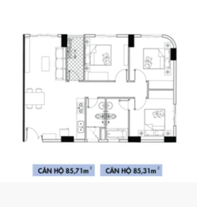 Layout căn hộ Topaz Elite, Quận 8 Căn hộ Topaz Elite tầng 4 diện tích 85m2 cửa hướng Tây, view thoáng mát.