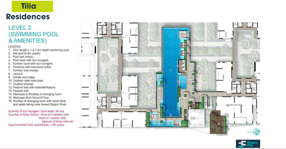 Tiện ích căn hộ Empire City, Quận 2 Căn hộ Empire City tầng 21 diện tích 63.79m2, đầy đủ nội thất cao cấp.