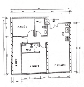 Layout căn hộ Topaz Elite, Quận 8 Căn hộ Topaz Elite thiết kế 2 phòng ngủ, nội thất cơ bản.