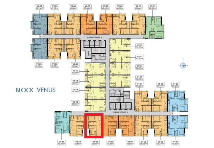 Mặt bằng căn hộ Q7 Saigon Riverside Complex Bán căn hộ Q7 Saigon Riverside 2 phòng ngủ thuộc tầng cao, diện tích 66.66m2