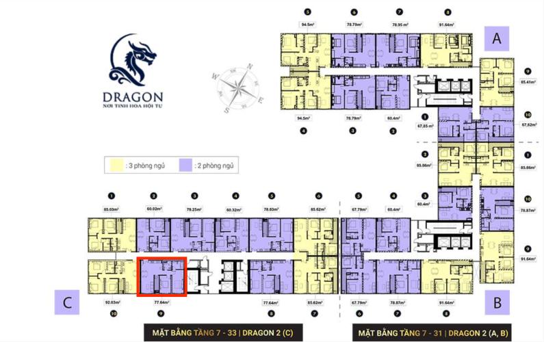 Mặt bằng tầng căn hộ Topaz Elite Căn hộ Topaz Elite tầng trung, ban công hướng Đông Nam, 2 phòng ngủ.