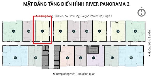 Layout River Panorama, Quận 7 Căn hộ River Panorama tầng thấp, ban công hướng Bắc.