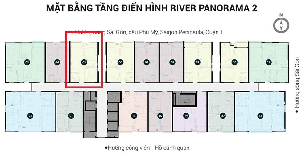 Layout River Panorama, Quận 7 Căn hộ River Panorama tầng thấp, ban công hướng Bắc.