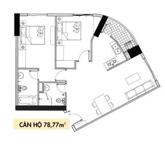 Phối cảnh căn hộ Topaz Elite Căn hộ Topaz Elite tháp Phoenix 2, view thành phố, 2 phòng ngủ.