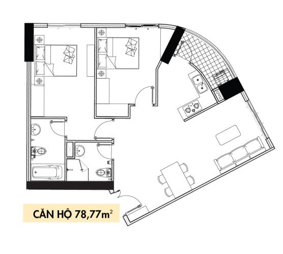 Phối cảnh căn hộ Topaz Elite Căn hộ Topaz Elite tháp Phoenix 2, view thành phố, 2 phòng ngủ.