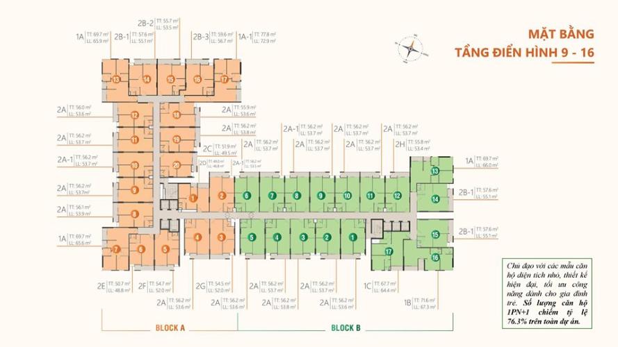 Mặt bằng tầng điển hình dự án RICCA Căn hộ Ricca nội thất cơ bản diện tích 56.72m²