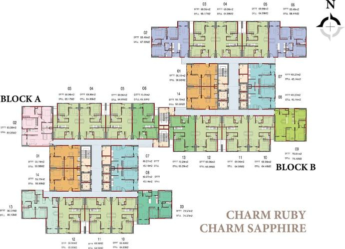 Layout tầng căn hộ Charm City, Dĩ An Căn hộ Charm City tầng 27 diện tích 50m2, không gian thoáng đãng.