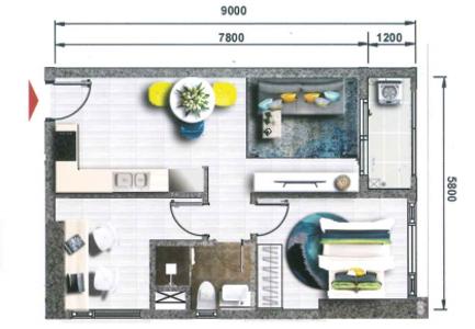 Layout Sunrise Riverside Căn hộ Officetel Sunrise Riverside tầng trung, view đường nội khu.
