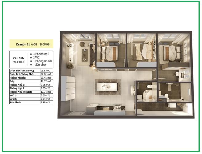 Phối cảnh căn hộ Topaz Elite Căn hộ Topaz Elite ban công hướng Đông Nam, view thành phố.