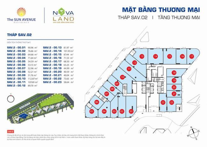 Mặt bằng chung The Sun Avenue, Quận 2 Shophouse The Sun Avenue diện tích 87m2, bàn giao thô không nội thất.