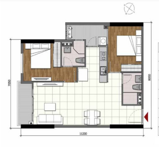 Layout căn hộ Opal Boulevard, Dĩ An Căn hộ Opal Boulevard tầng 16 thiết kế hiện đại, nội thất cơ bản.