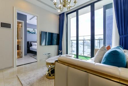 Phòng khách căn hộ Vinhomes Golden River Cho thuê officetel Vinhomes Golden River 2PN, diện tích 68m2, đầy đủ nội thất, view sông Sài Gòn