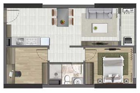 Layout căn hộ Soho Residence, Quận 1 Căn hộ Soho Residence diện tích 50.8m2, có thêm 1 phòng đọc sách.