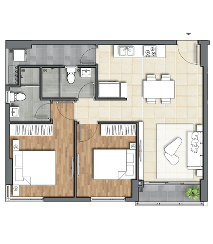 Căn hộ D’Lusso tầng 6 diện tích 69m2, view sông thoáng mát.