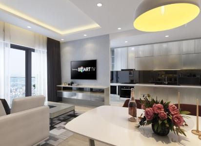 Phòng khách căn hộ Riviera Point Căn hộ tầng 12 Riviera Point sàn gỗ, view thành phố thành phố sầm uất.