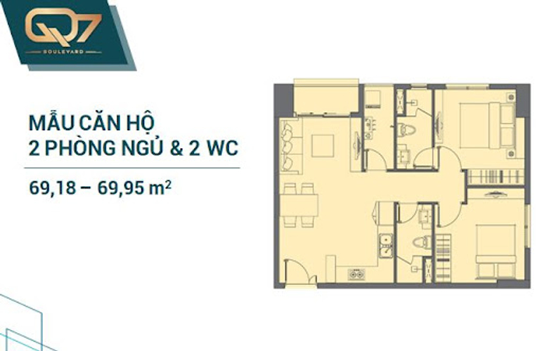 mặt bằng căn hộ Q7 Boulevard Căn hộ Q7 Boulevard tầng thấp, 2 phòng ngủ, diện tích 69m2