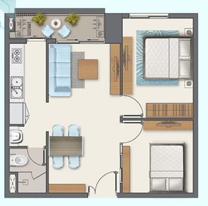 Layout Căn hộ Q7 Boulevard, Quận 7 Căn hộ Q7 Boulevard view đón gió thoáng mát, nội thất cơ bản.